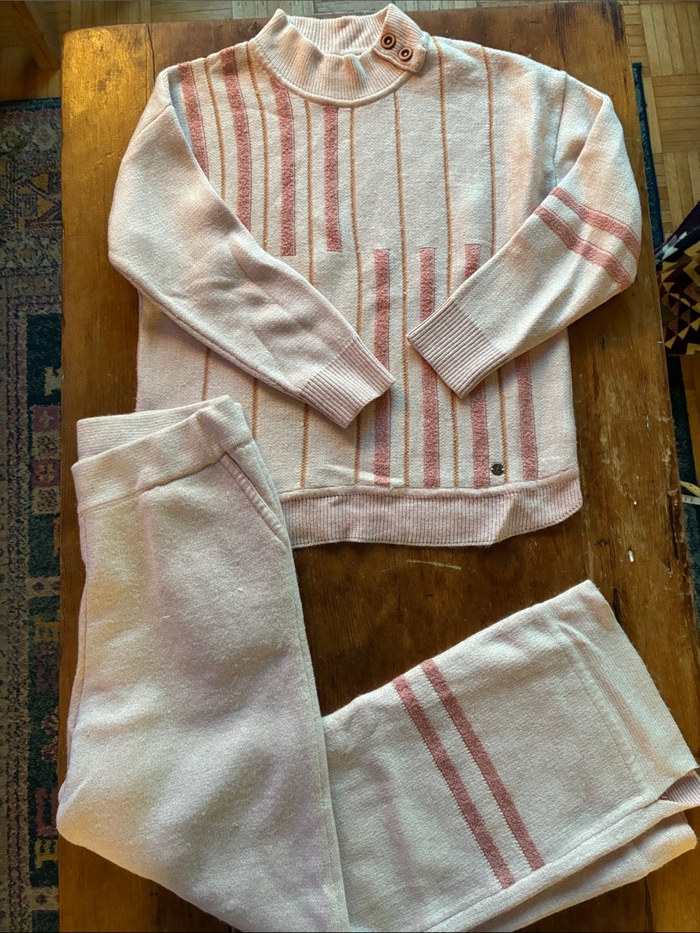 Vintage Dusty Blush Knit Lounge Set | Sweater & Wide Leg Pants
